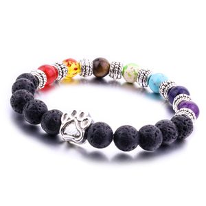 8mm de pedra de lava cão pata 7 grânulos de chakra pulseira diy aromaterapia difusor de óleo essencial pulseira