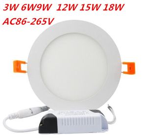 Dimmable Round Led Panel Light SMD 2835 3W 6W 9W 12W 15W 18W110-240V Led Ceiling Recessed down lamp SMD2835 downlight + driver