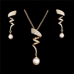 Vintage Imitation Pearl necklace Gold jewelry set for women Clear Crystal Elegant Party Gift Fashion Costume Jewelry Sets