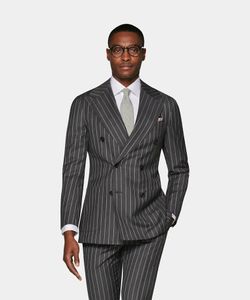 Fashion Black Stripe Groom Tuxedos Double-Breasted Groomsmen Wedding Tuxedos Popular Men Formal Blazer Prom Jacket Suit(Jacket+Pants+Tie)61