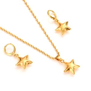 Yellow Fine Solid Fine Gold GF drop plump Earring pendant necklace SET full cute star 3D Women Birthday Gift Trendy bridal Bands