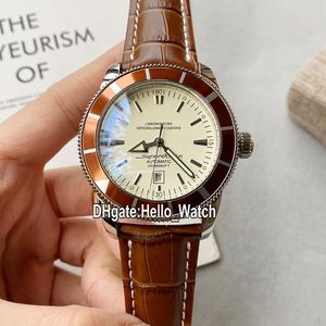 Luxury New Super Ocean Heritage II AB201033 quadrante argento automatico orologio da uomo cinturino in pelle marrone Sprot orologi Hello_Watch di alta qualità