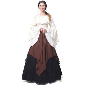 2018 Medieval Oil cloth Long Maxi Woman's Retro Dress Renaissance Dresses Europe Gothic Ruffle Skirt Victorian