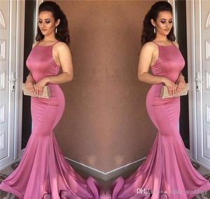 2019 Cheap Simple Long Mermaid Prom Dress Sweep Train Backless Formal Holidays Wear Laurea Evening Party Gown Custom Made Plus Size