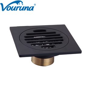 VOURUNA 10CM*10CM Black Square Floor Drain Cover, Bathroom Shower Grate Waste