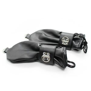 Fashion-Soft Leather Fist Mitts Gloves with Locks and D Rings Hand Restraint Mitten Pet Role Play Fetish Costume