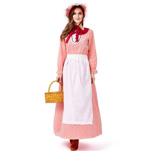 New California Farm Ladies Dress Hat Apron Maid Cosplay Costume Women Long Floral Vestido Fancy Stage Outfit Carnival Costume