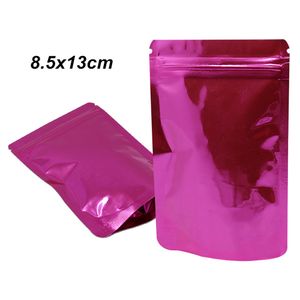 8,5x13 cm de-rosa 100 cartões Stand Up Hermética da folha de alumínio calor Sealer Amostra Packet Resealable Mylar folha bolsa de folha de Bolsas de Alimentos Nut