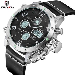 GOLDENHOUR Herren Männer Reloj Hombre Top Marke Sport Uhr Leucht Armee Quarz Leder Armbanduhr Relogio Masculino