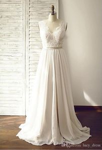 reference images lace and chiffon fashion beach court train sexy vneck chiffon a line backless bridal gown dress high quality wedding dress