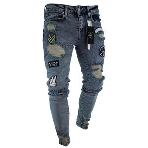 mannen stijlvolle gescheurde jeans broek biker skinny slanke rechte gerafelde denim broek nieuwe mode skinny jeans mannen kleding hiphop