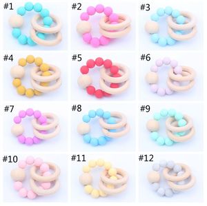 16 farben Kinder Holz Armbänder Baby Silikon Infant Holz Perlen Beißringe Perlen Handmake Zahnen Baby Spielzeug