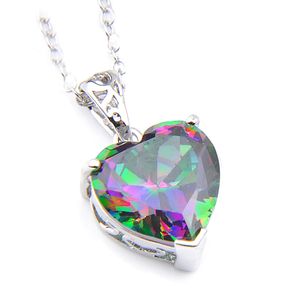 Luckyshien Classic Jewelry Fire Mystic Topaz Gems Silves Rainbow Heart Pendants For Women Cz Zircon Necklaces Pendants With Chain