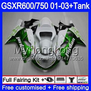 + Tank dla Suzuki Light Green White GSX-R750 GSXR 750 600 K1 GSXR600 01 02 03 294HM.30 GSX R600 R750 GSXR-600 GSXR750 2001 2002 2003 Owalnia