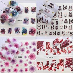 Designs Blumen Nagelaufkleber für Maniküre Nail Art Dekoration Niedliche Tierhase Ins Wassertransferaufkleber Mode Finger Wraps Tipps