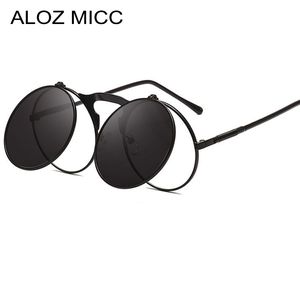 Aloz Micc Vintage Flip Up Round Okulary Mężczyźni Najnowszy Punk Metal Okulary Słońca Kobiet Kobiet Moda Okulary Oculos de Sol A025