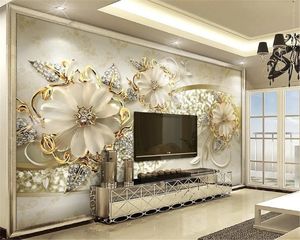 Personalizado 3D papel de parede mural luxo ouro 3d tridimensional padrão europeu jóias tv fundo parede hd wallpaper