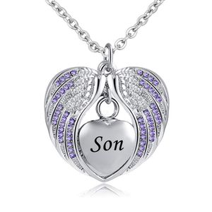 Cremation Jewelry with Angel Wing Urn Necklace for Ashes Birthstone Pendant Holder Heart Memorial Keepsake -Son