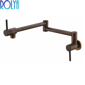 Rolya BlackAntique Brass Extended Pot Filler Faucet Swing Spout Wall Mount Single Cold Kitchen Tap