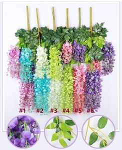 100pcs Banners elegantes Artificial Silk Flower Wisteria Flower Vine Rattan for Garden Home Wedding Decoration Supplies 75cm e 110cm disponíveis