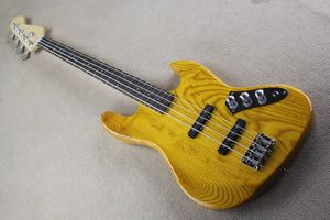 Factory Custom 4 Strings Yellow Electric Bass Guitar with Ash Body,Rosewood Fingerboard,Chrome Hardware,Offer Customized