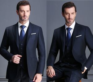 Lapel noivo Smoking 2 Botão Homens Suits Homens Negócios Casuais Terno Vestido Duplo Slit Slim Vestido de Noiva Terno (Jacket + Calças + Colete)