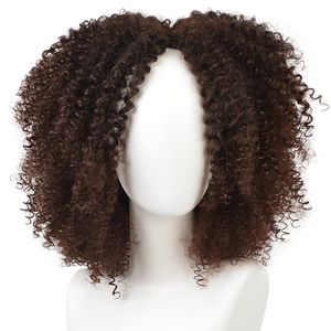 黒のアフリカ系アメリカ人女性のための短いAfro Kinkyの巻きの髪のウィッグの自然な茶色の衣装総合的なかつら
