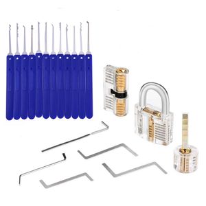 Locksmith Supplies Tool Top Quality 12-piece Lock Picks Tools with Blue Handle forLocksmith + 5 Tension Wrenches + 3pcs Transparent Practice Locks