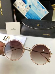 Lyx-Linda Farrow Round Solglasögon Guld/Brun 57mm Modemärke Solglasögon Eye Wear Nytt med box