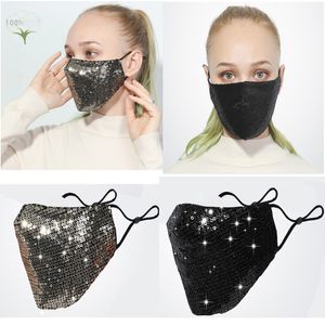 Maschera riutilizzabile lavabile di moda Bling 3D PM2.5 Scudo per la cura del viso Colore del sole Gomito dorato Paillettes Designer Maschere per feste Maschera per il viso lucida DHL