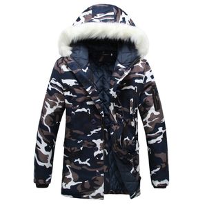 Camouflage Down Parkas Jackor 2019 Mäns Parka Hooded Coat Male Fur Collar Parkas Vinter Jacka Män Militär Down Overcoat