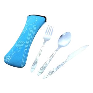 iTECHOR 3pcs/lot Stainless Steel Tableware set camping Travel Portable Cutlery Fork Knife Dinnerware Set with cloth bag hot sale C18112701