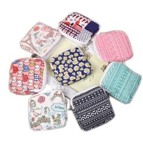 Small Cotton quilt bags for storage Zipper Sanitary Towel Bags Storage Female Hygiene Sanitary Napkins Package Purse Case 8 Colors