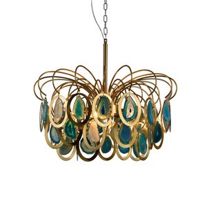 Moderna ljuskronor Luxury Agate Suspension Light E14 Creative Blue Restaurant Tak Hängande belysning Heminredningsarmatur