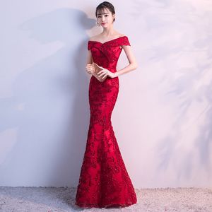 Mermaid Lady Sexy dress oriental Elegant long cheongsam gown Summer Female modern Party Dress red Vestdios