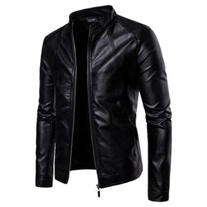 Erkek S-LIM Ceket Moda Katı Renk Motosiklet Kış Ceketler Chaqueta Hombre Rüzgar Geçirmez Siyah Deri Ceket Kurtka