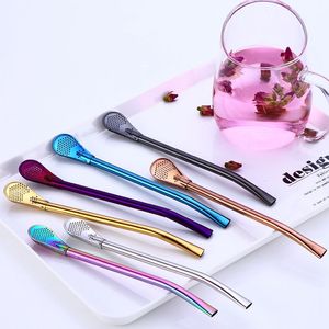 Stainless Steel Straws Metal Drinking Straws Filter Stirring Spoon Straws For Yerba Mate Tea Bombilla Gourd Drink Accessories EEA1392-4