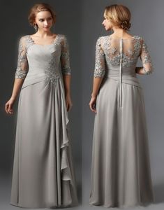 Silverlace Mother of the Bride Dresses A-Line Half Sleeves Chiffon Lace Plus Size Long Elegant Groom Mors klänningar