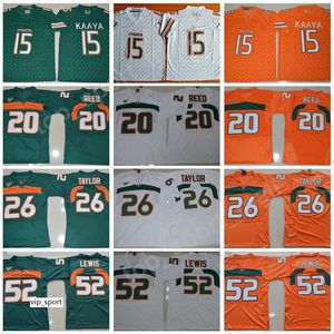 NCAA Miami Hurricanes Brad Kaaya Jerseys Homens College Football Ed Reed 52 Ray Lewis Jersey ACC Laranja Verde Sean Taylor