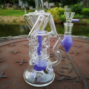 Turbine Perc Bong de vidro de 10 polegadas Double Recycler Fab Egg 14 Fêmea Joint Glass Water Pipe Bongs Oil Dab Rig Fumar com Tigela