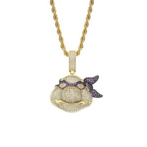 Fashion-Ninjie Turtles Pendant Halsband för män Lyxig designer Mens Bling Diamond Cartoon Pendants 18K guldpläterad hip hop smycken gåva