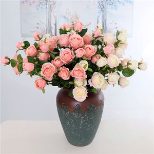 5 Stück pro Los im Großhandel, luxuriöser Hochzeitsdekorationskranz für Zuhause, künstliche Rosenblume mit 6 Stück Blütenkopf-Simulations-Fälschungsblumenkranz