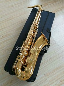 Högkvalitativ tenor BB Tune Saxofon Musikinstrument Brass Gold Lacquer B Flat Sax Med Väska Tillbehör Kan Customizable Logo