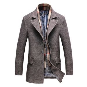 Misturas de lã masculina inverno casual trench coat moda negócios longo engrossar fino sobretudo jaqueta masculina peacoat roupas plus size