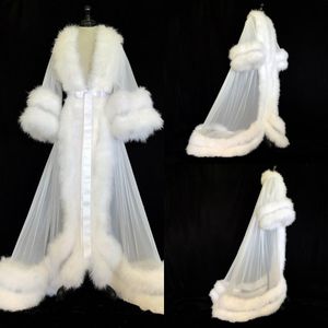 2020 Sexiga Kvinnor Badrock Faux Fur Sleepwear Sheer Nightgown Långärmad Long Robe Spa Bridal Boudoir Robe Holiday Party Costume