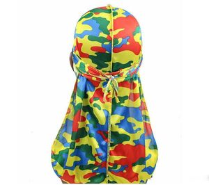 2019 Miltary Camouflage Silky Durag Hot Färgglada Premium 360 Vågor Lång svans Silky Durags Hiphop Caps för män och kvinnor Högkvalitets Du-Rag