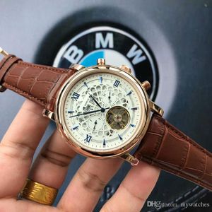 İş Erkekler İzle Moda 42mm Dial Hakiki Deri Kayış Otomatik Mekanik Tüm Alt Dials Çalışma Lüks Saatler Mens Noel Babalar Günü Hediye Dropshipping