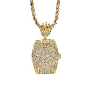 18K Gold Plated Diamond Pocket Watch Necklace Copper Material Full CZ Stone Mens Hip Hop Jewelry Gift