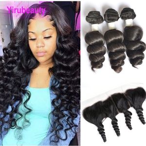 Brazilian Virgin Hair Extensions 3 Bundles With 13X4 Lace Frontal Loose Wave 100% Human Hair Wefts With 13 By 4 Frontals Free Part