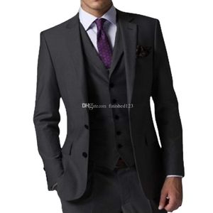 Yüksek Kalite İki Düğmeler Siyah Düğün Damat Smokin Çentik Yaka Groomsmen Erkekler Örgün Balo Takımları (Ceket + Pantolon + Yelek + Kravat) W186